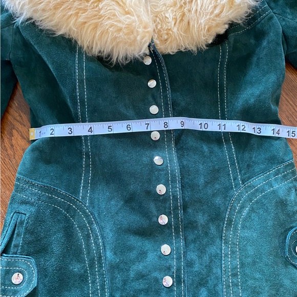 Vintage Suede Jacket w/ Fur Collar 🌲Forest Green, Buttoned, Penny Lane Style😍 - Picture 16 of 16